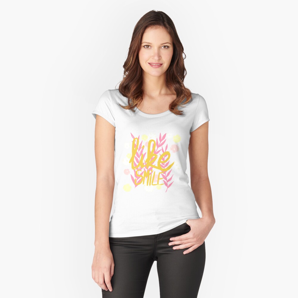 Blätter in Pfirsichfarbe Tailliertes Rundhals-Shirt