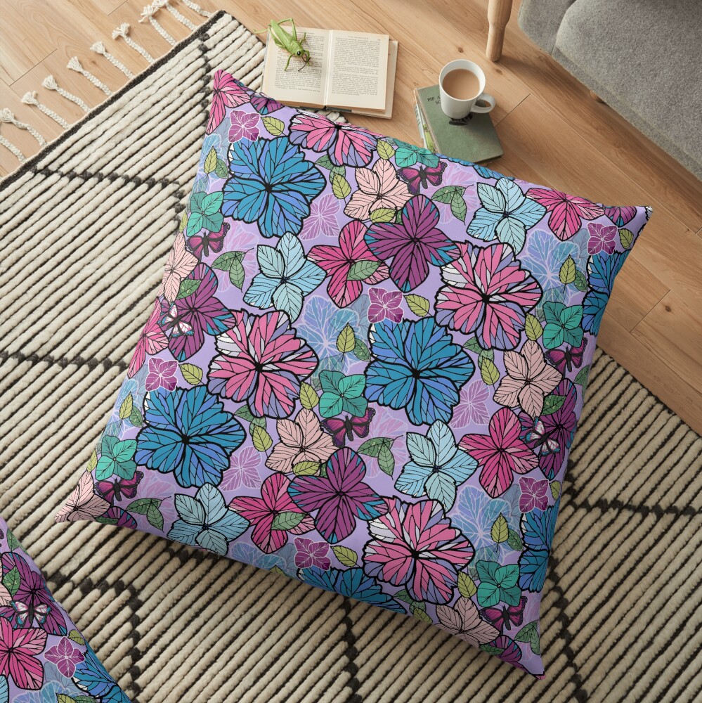 Hydrangeas & Butterflies Floor Pillow