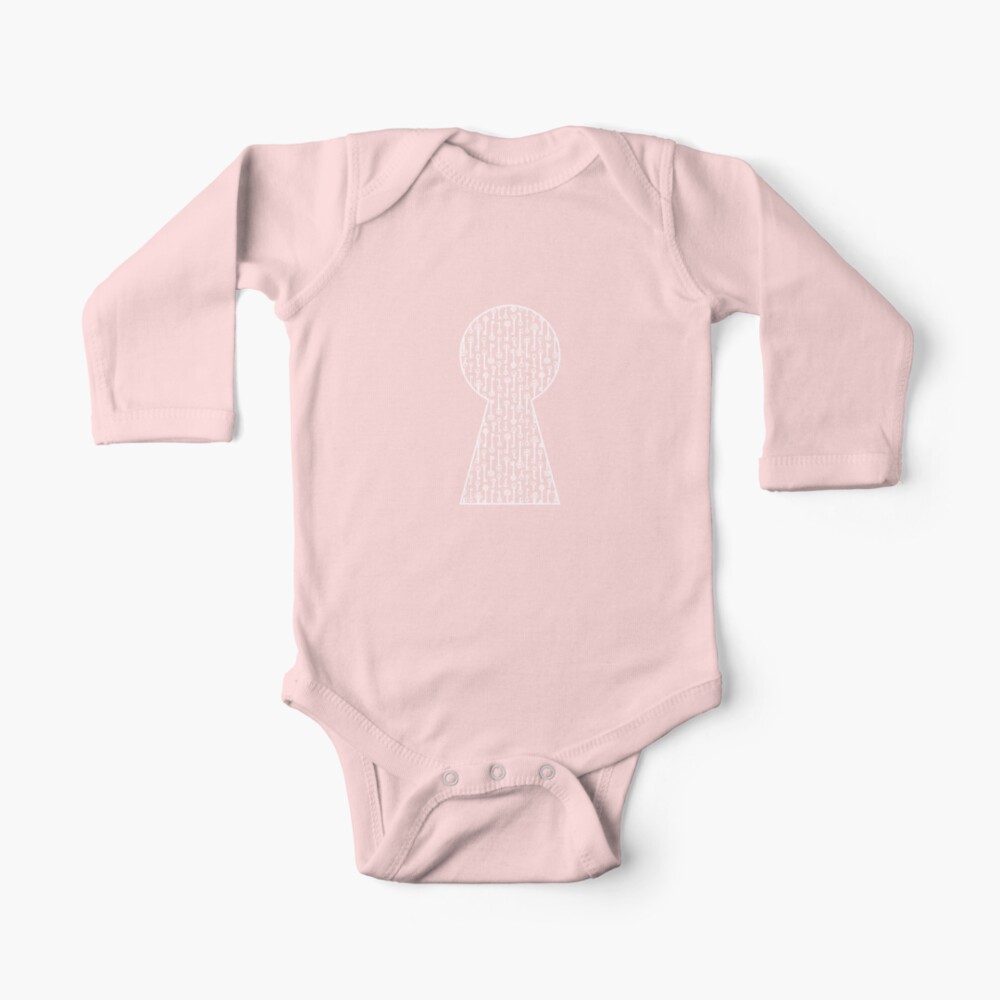 Key Pattern | Ornate Vintage Keys | Victorian Keys | Black and White | Long Sleeve Baby One-Piece