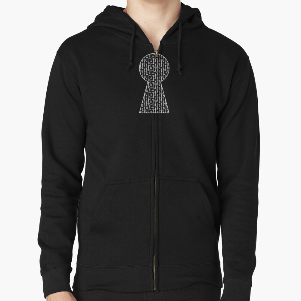 Key Pattern | Ornate Vintage Keys | Victorian Keys | Black and White | Zipped Hoodie