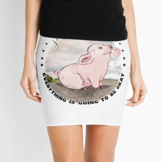 Happy Bubblegum Piggy Inspirational Just Breathe Mini Skirt