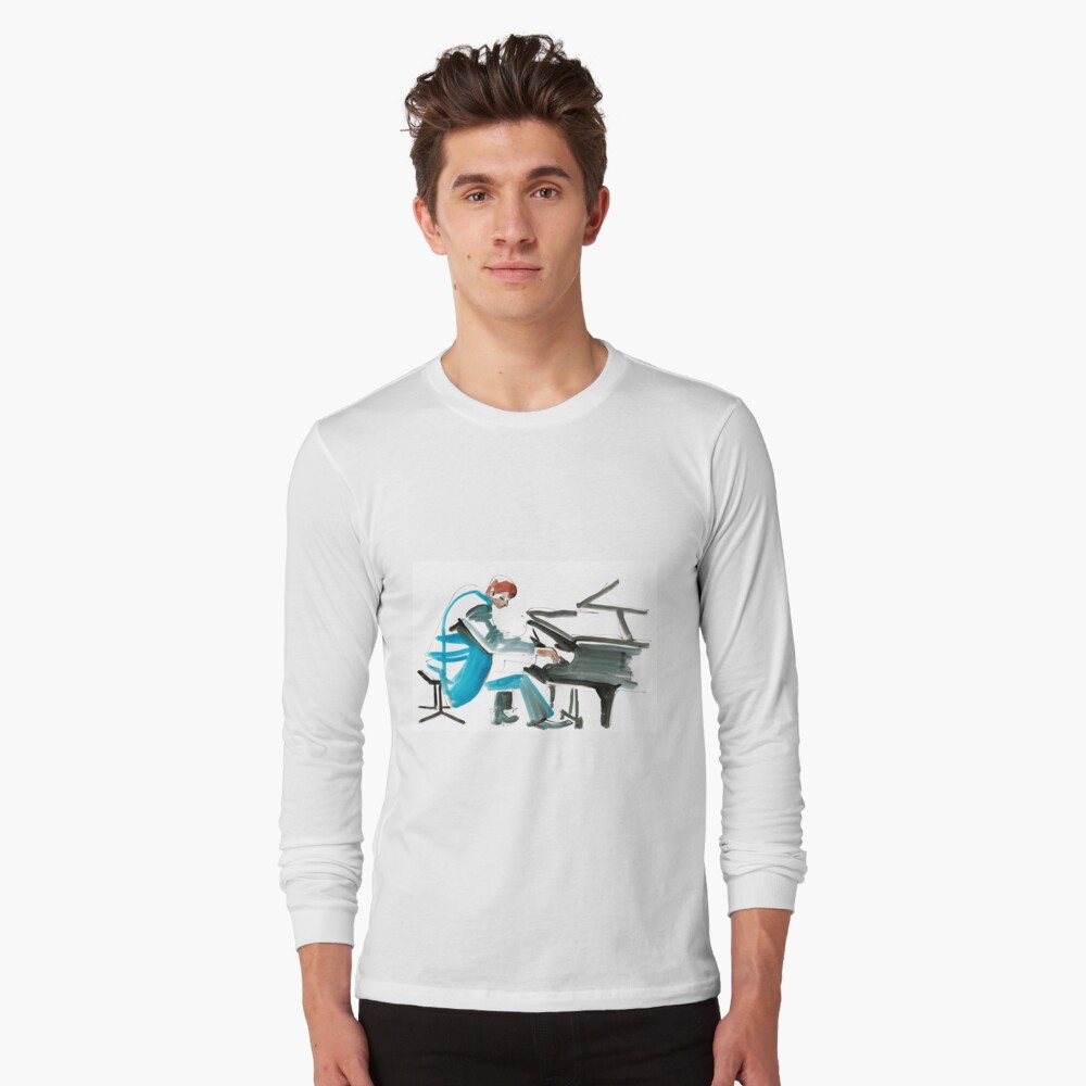 Pianist Musician Expressive Drawing Long Sleeve T-Shirt