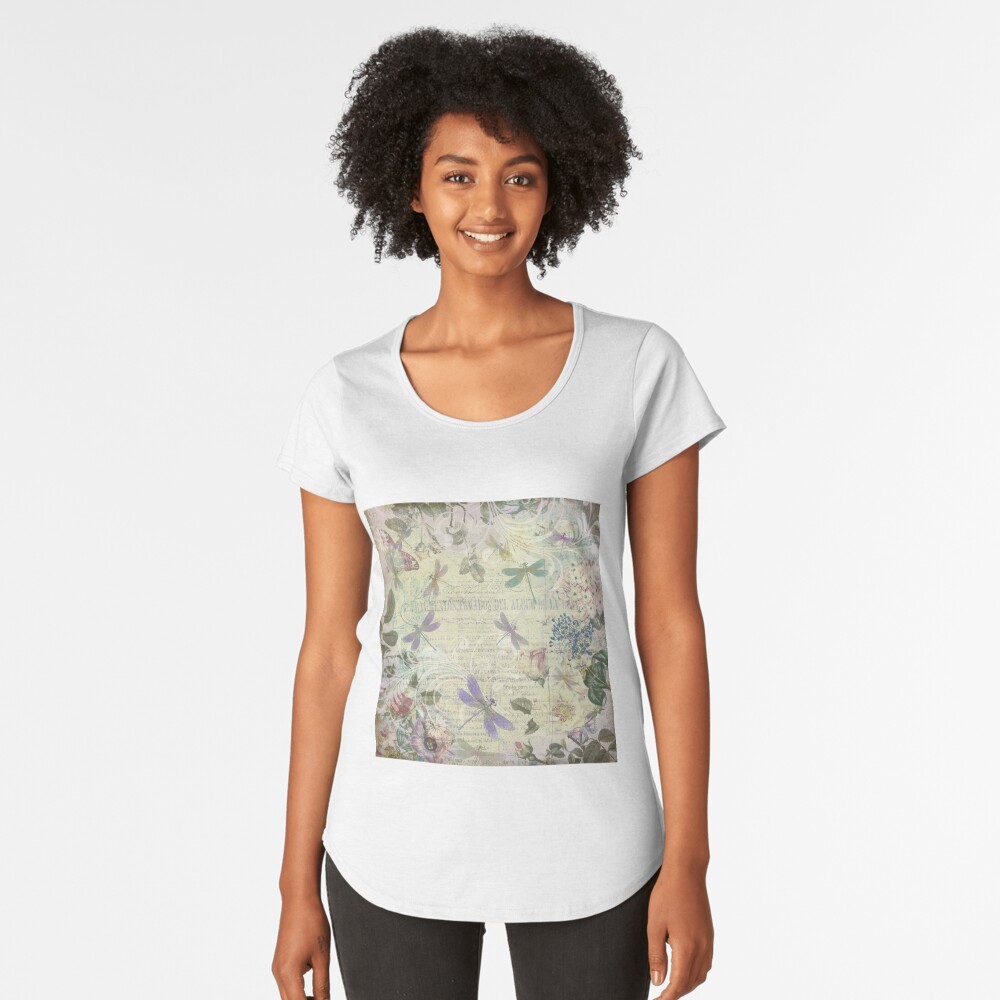 Vintage Botanical und Libellen Premium Rundhals-Shirt