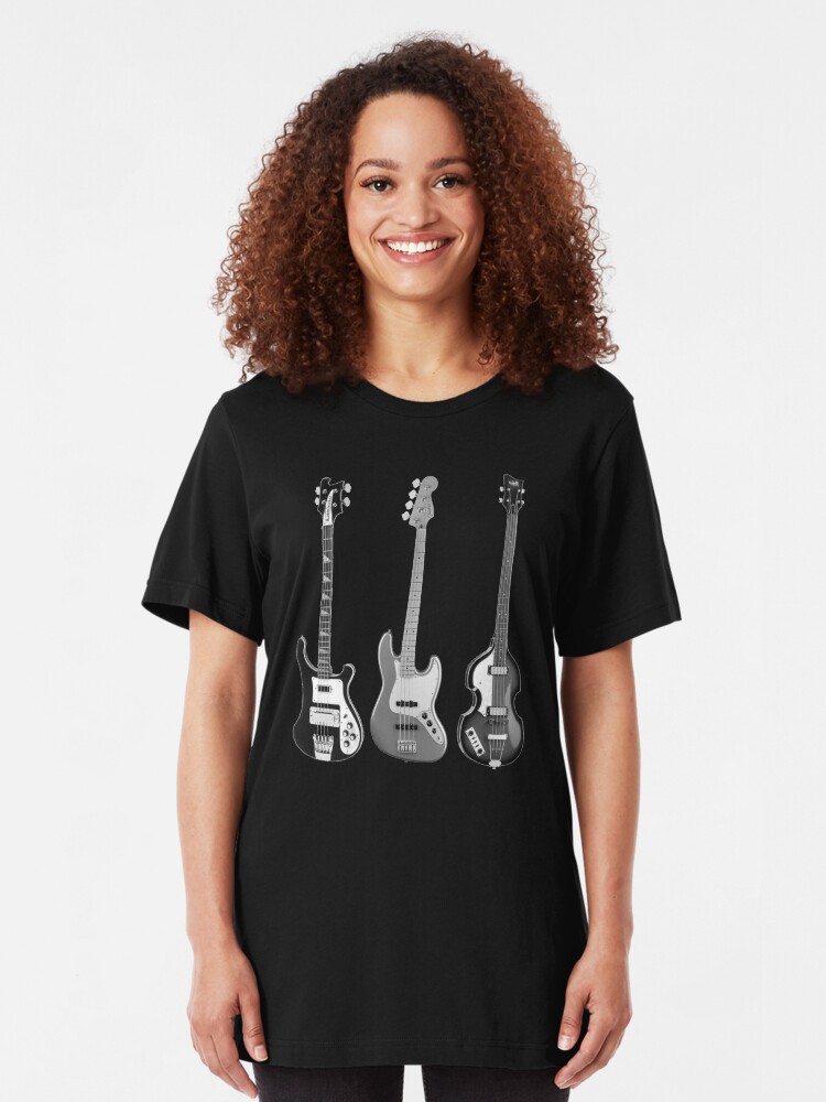 Alternate view of Rickenbacker, Fender, and Hofner basses Slim Fit T-Shirt