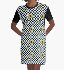 Sunflower Checkerboard Pattern Graphic T-Shirt Dress