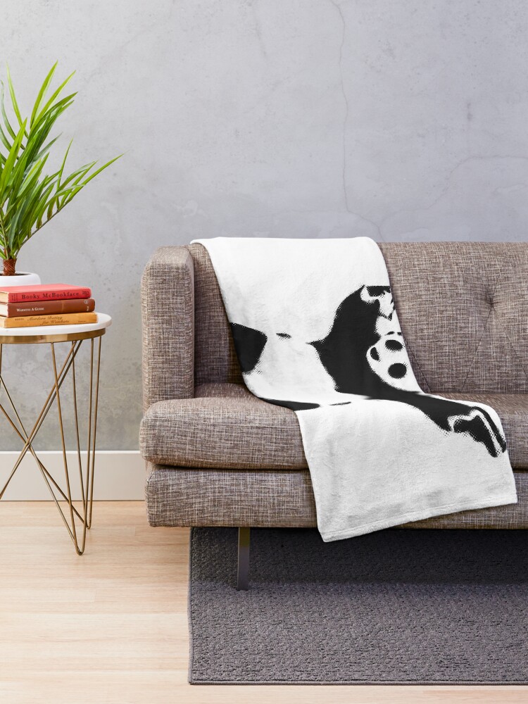 Alternate view of Banksy Panda with guns black and white Graffiti Street art with Banksy signature tag on white background HD HIGH QUALITY ONLINE STORE Throw Blanket