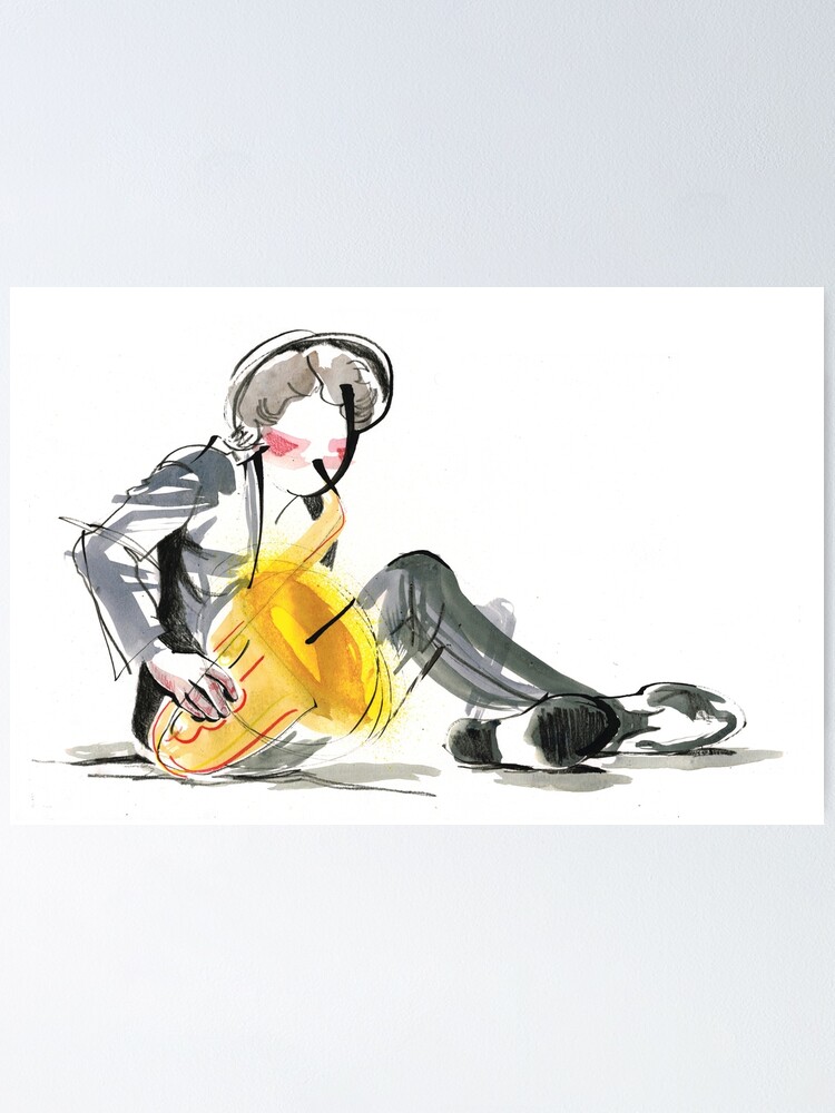 Alternate view of Saxophonist Musician Music Expressive Drawing Poster