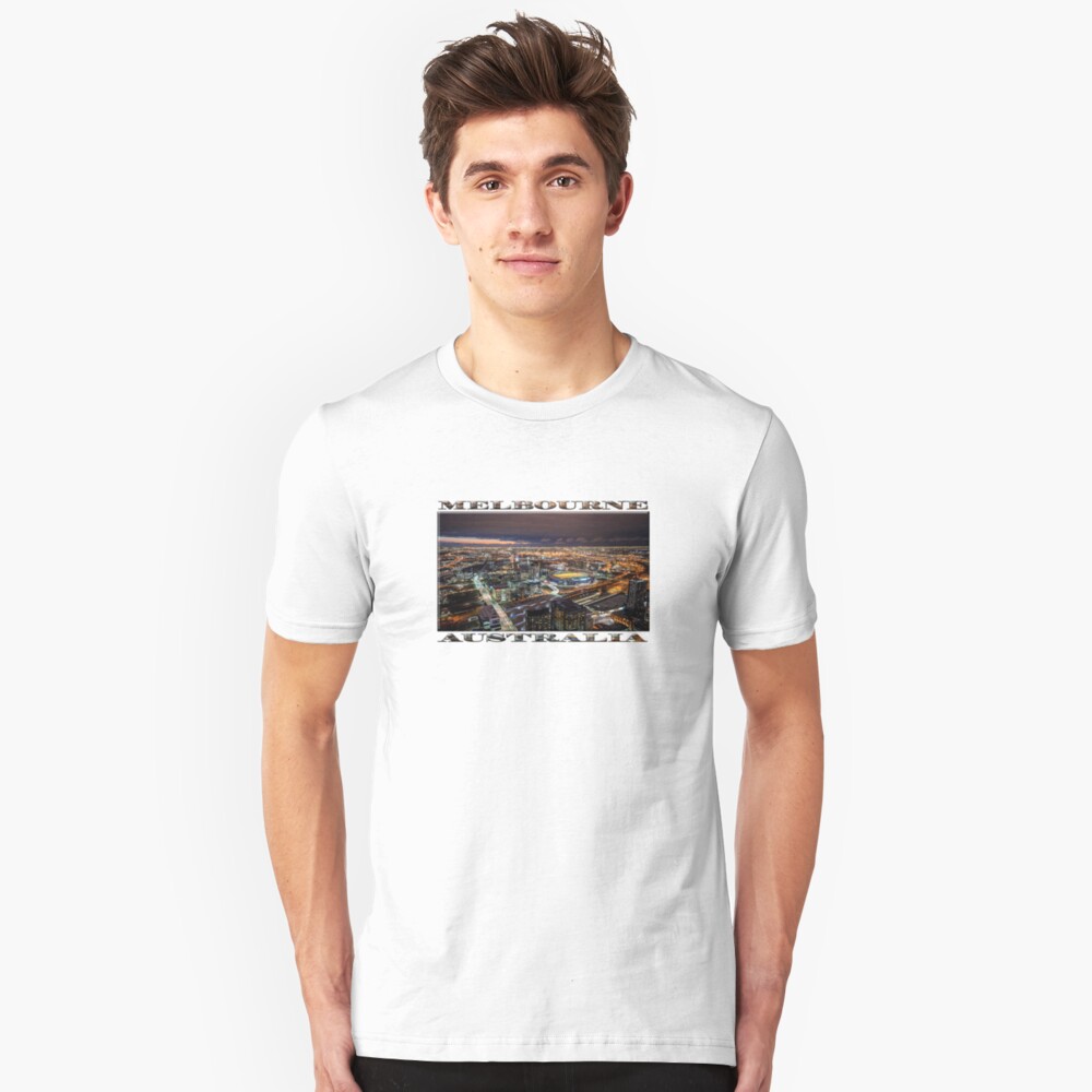 Melbourne at Night (widescreen poster on white) Slim Fit T-Shirt