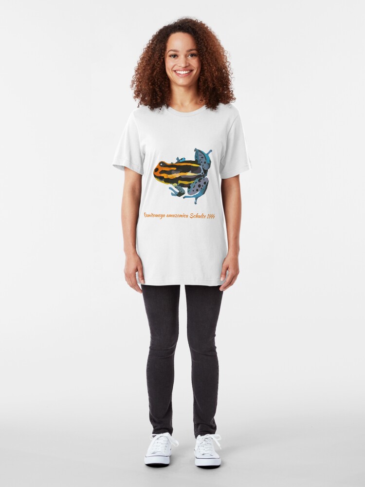 Alternate view of Orange and blue poison dart frog portrait drawing Slim Fit T-Shirt
