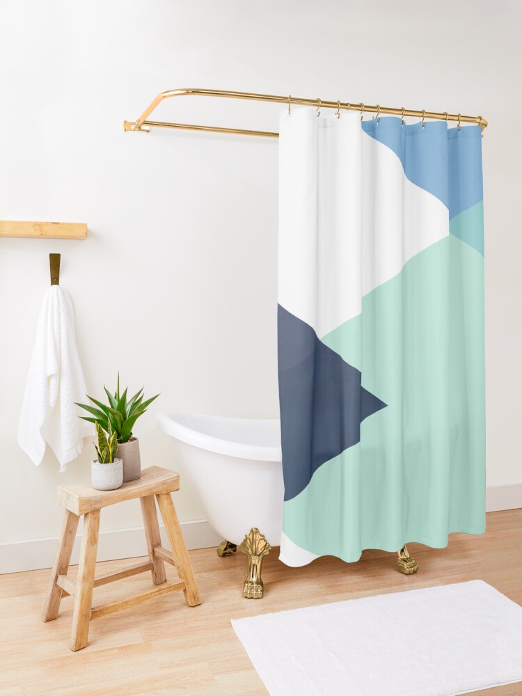 Alternate view of Geometrics - seafoam & blue concrete Shower Curtain