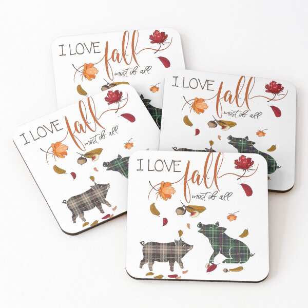 Pig Lovers - I Love Fall Most of All Coasters (Set of 4)