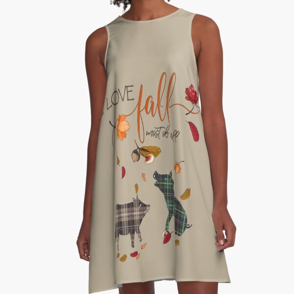 Pig Lovers - I Love Fall Most of All A-Line Dress