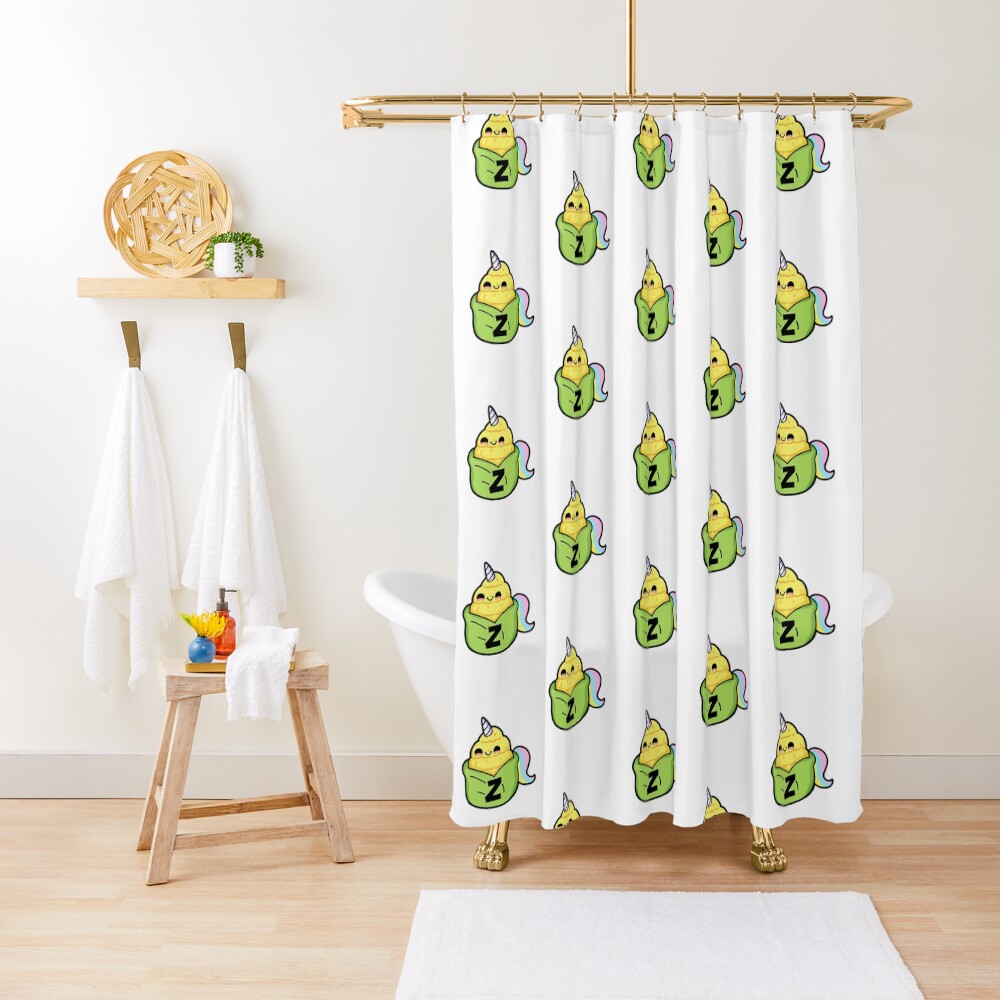 alphabet letter z cute corn unicorn shower curtain by