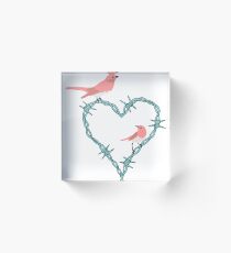Barbed Wire Heart Birds Acrylic Block