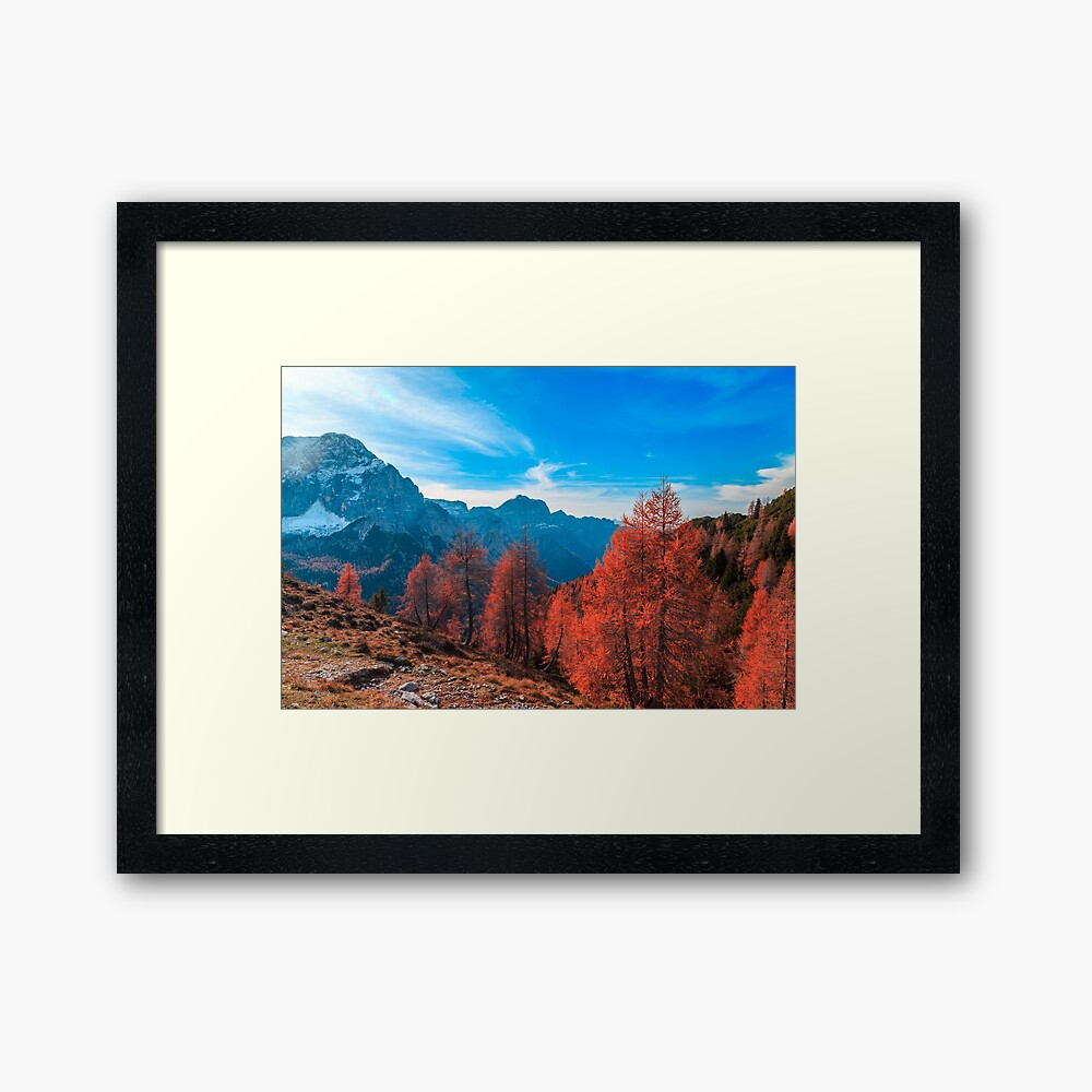 Cloudy autumn day in the italian alps Framed Art Print