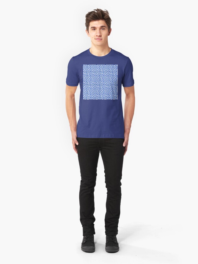 Alternate view of Geometric Pattern: Key Bridge Interlock Positive: Blue Slim Fit T-Shirt