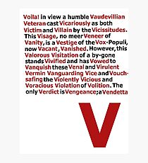 V for Vendetta- V Speech Photographic Print