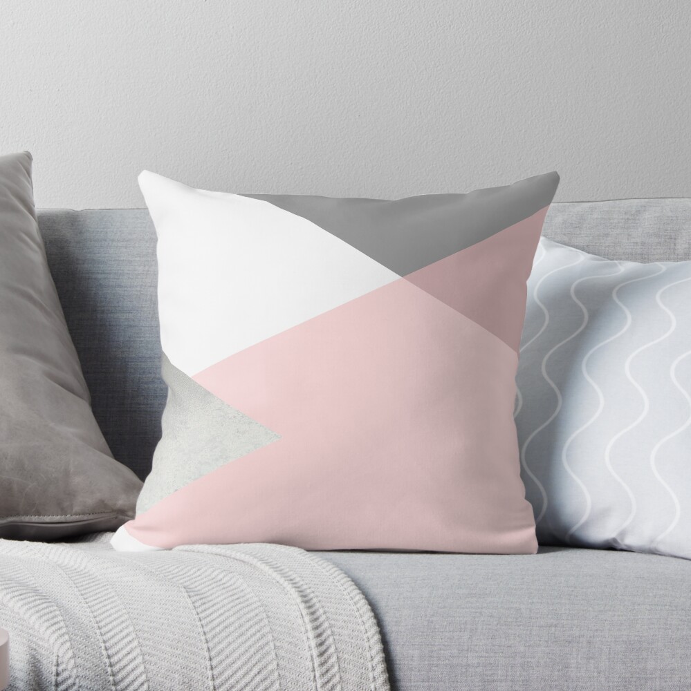 Geometrics - grey blush silver Throw Pillow