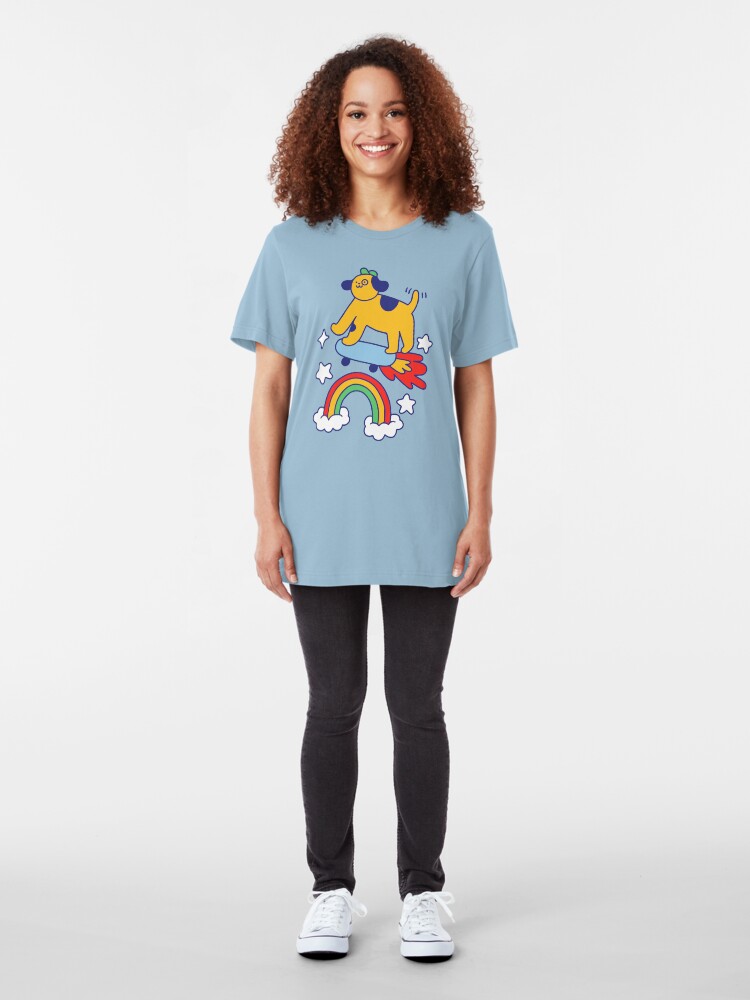 Alternate view of Dog Flying On A Skateboard Slim Fit T-Shirt