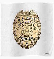 Póster Fuerzas de seguridad de la Marina de los EE. UU. - Insignia de maestro de armas (MA) sobre cuero blanco