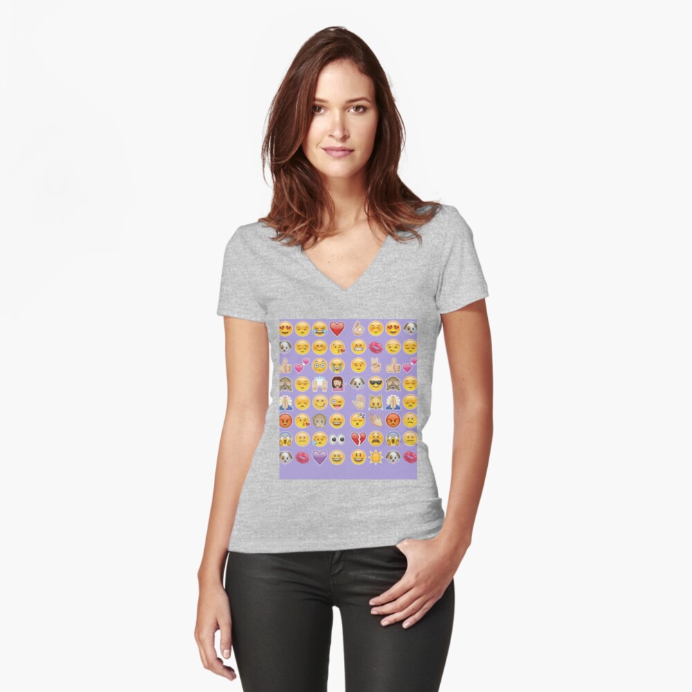 Pastell lila Emoji Tailliertes T-Shirt mit V-Ausschnitt