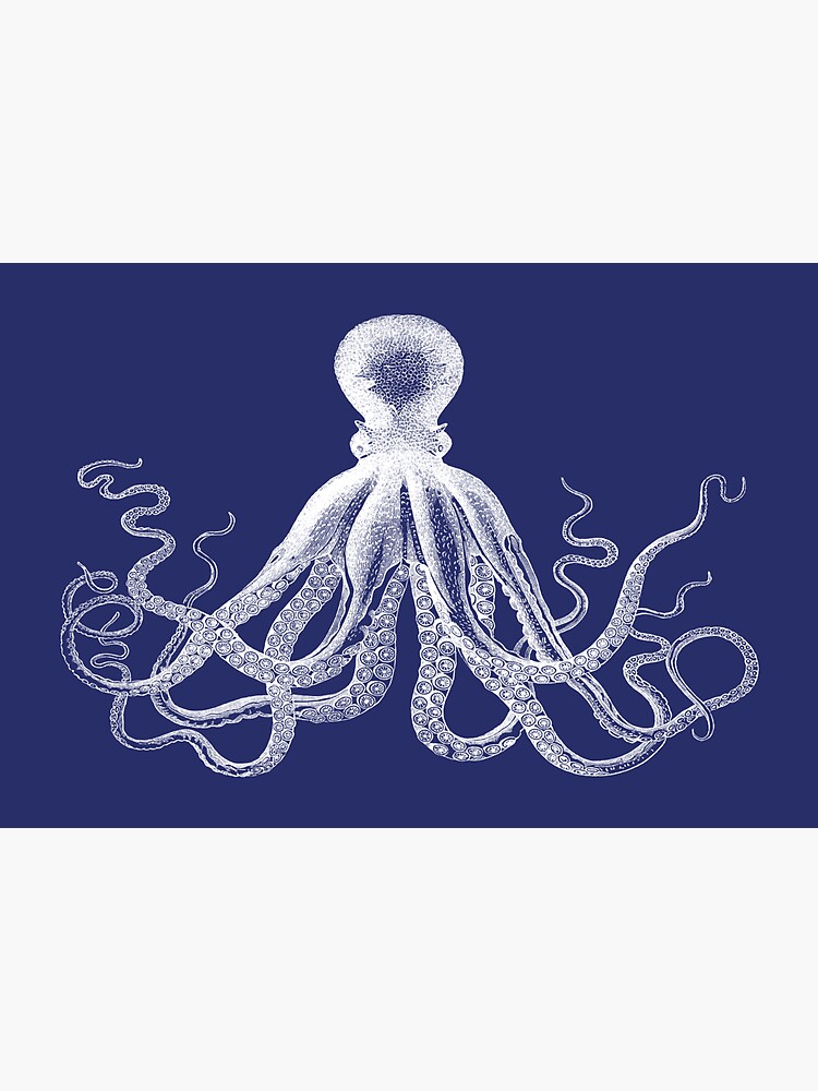 Krake | Weinlese-Krake | Tentakeln | Meeresbewohner | Nautik | Ozean | Meer | Strand | Marineblau und Weiß | von EclecticAtHeART