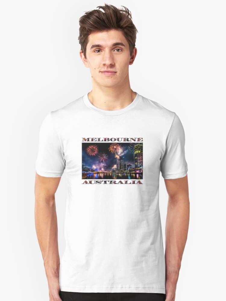 Alternate view of New Year Fireworks, Melbourne Australia Slim Fit T-Shirt