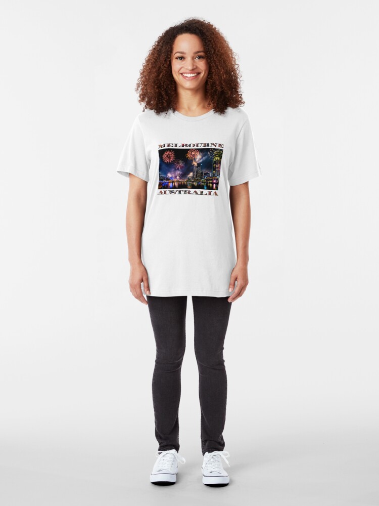 Alternate view of New Year Fireworks, Melbourne Australia Slim Fit T-Shirt