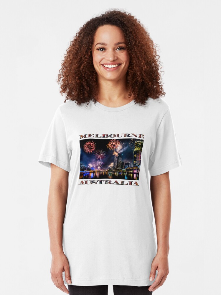 Alternate view of New Year Fireworks, Melbourne Australia Slim Fit T-Shirt