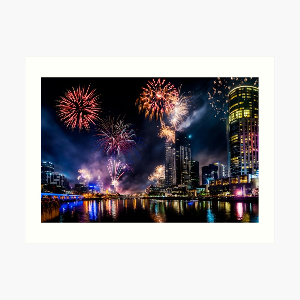 New Year Fireworks, Melbourne Australia Art Print