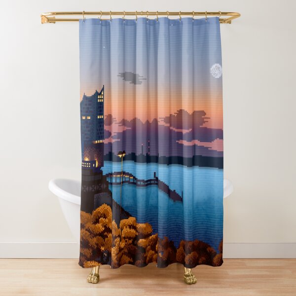 Pixel Art: Hamburg Harbour Shower Curtain