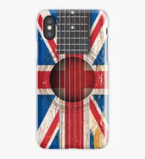 Old Vintage Acoustic Guitar with British Flag iPhone Case