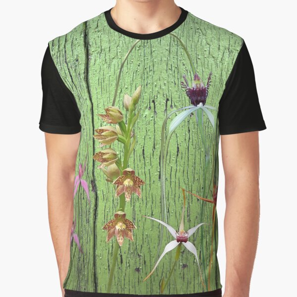 Cerise Spider Orchid on Green Painted Wall, native orchids of Western Australia. Graphic T-Shirt