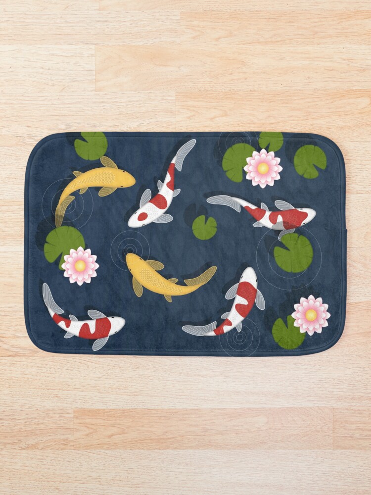 "Japanese Koi Fish Pond" Bath Mat by chibibikun Redbubble