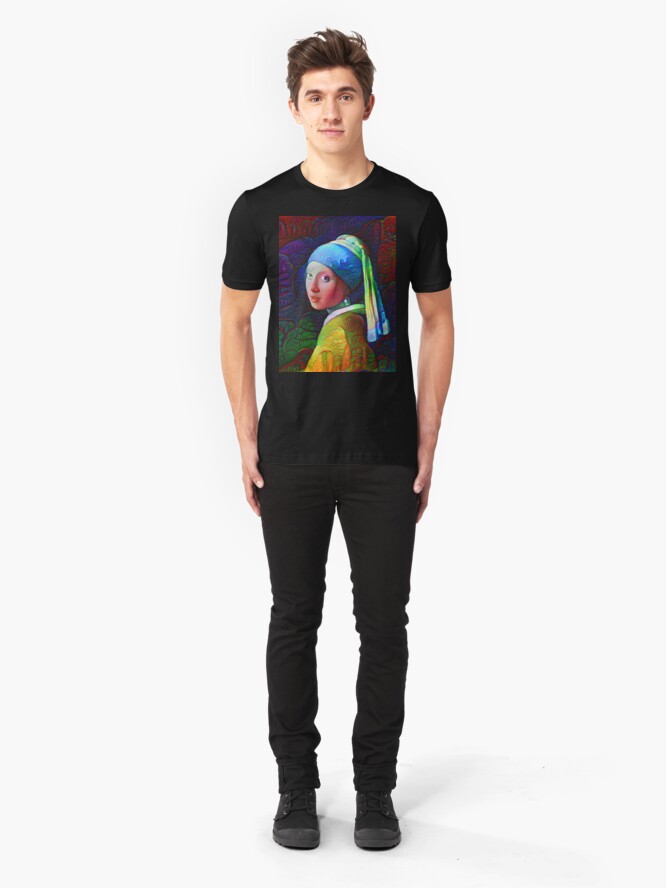 Alternate view of DeepDreamed "Girl with a Pearl Earring" Slim Fit T-Shirt