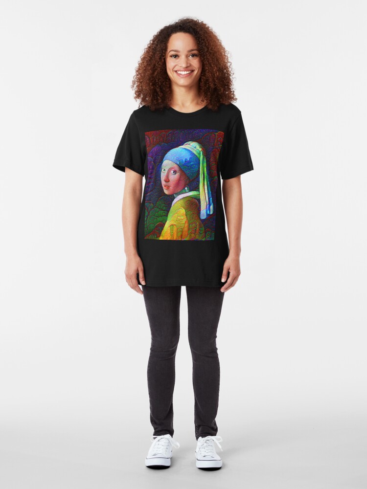 Alternate view of DeepDreamed "Girl with a Pearl Earring" Slim Fit T-Shirt
