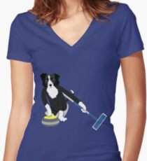Border Collie Curling Shirt mit V-Ausschnitt