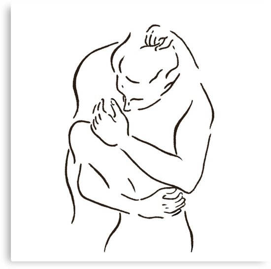 Impression sur toile « Étreindre le dessin au trait du couple, contour de  câlin, croquis de fille, minimal », par awhalesong | Redbubble