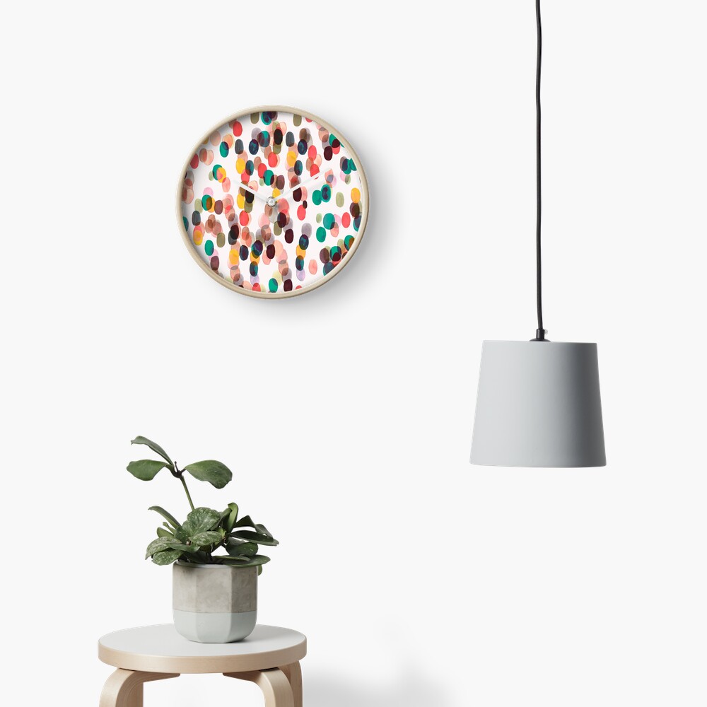 Tropical rain dots - Orange green yellow Clock