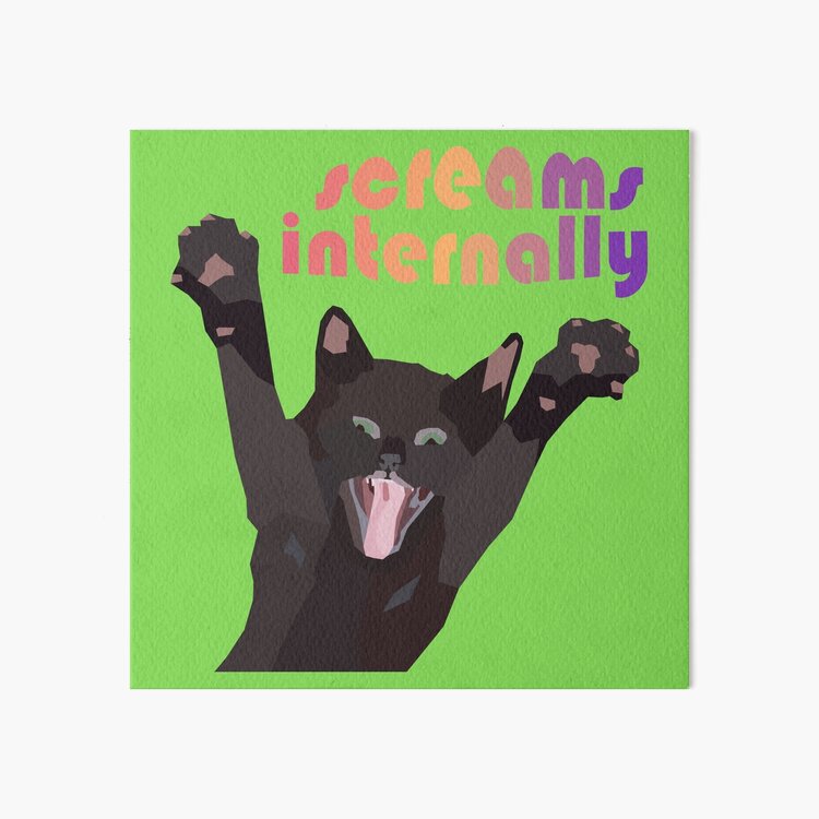Screams Internally - Black Cat Screaming Arms Up Art Board Print