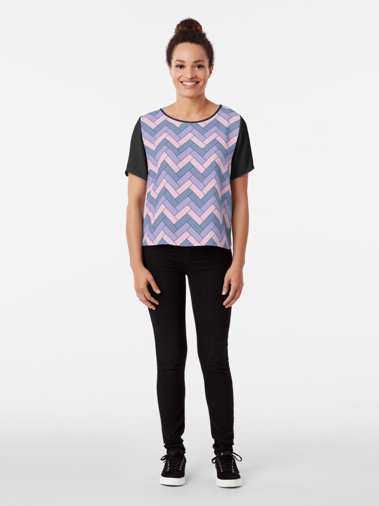 Alternate view of Geometric Pattern: Herringbone: Iris Chiffon Top