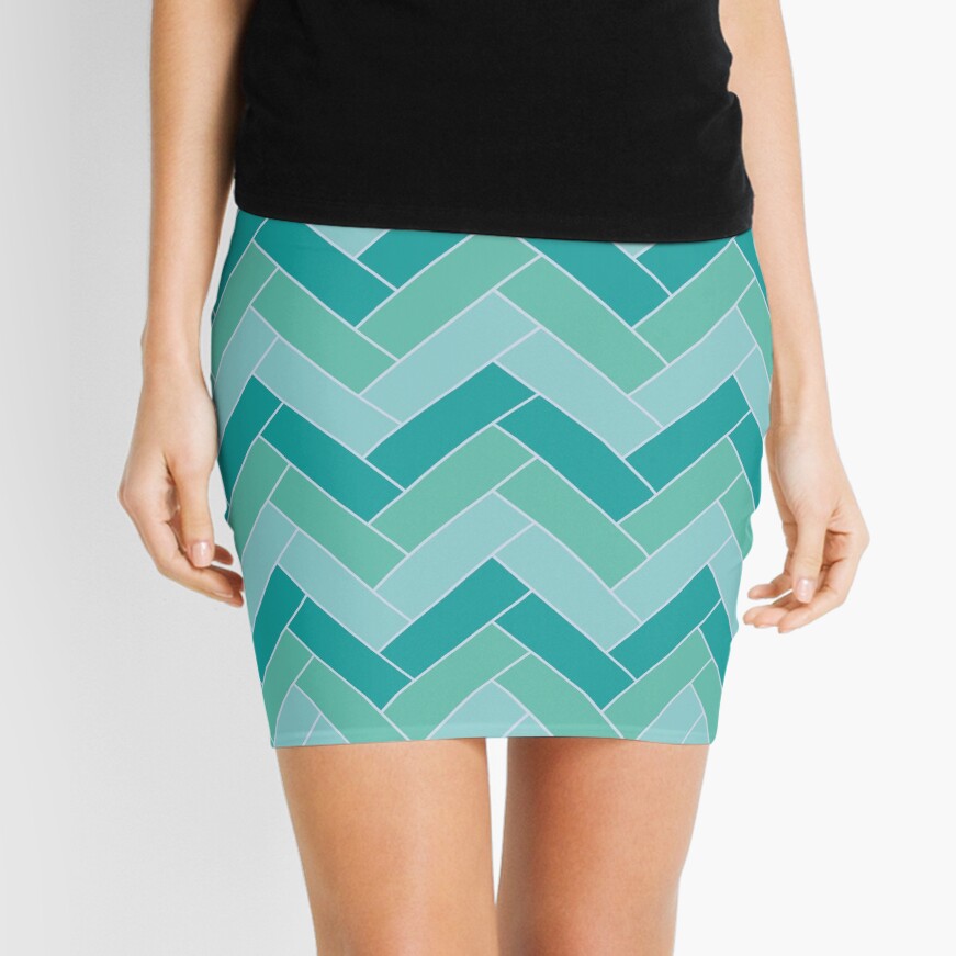 Geometric Pattern: Herringbone: Moss Mini Skirt