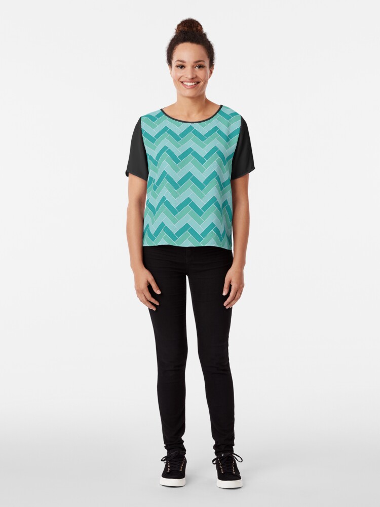 Alternate view of Geometric Pattern: Herringbone: Moss Chiffon Top