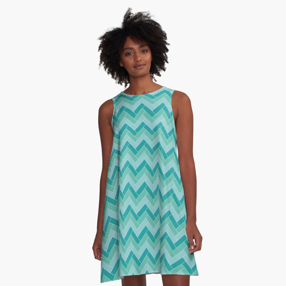 Geometric Pattern: Herringbone: Moss A-Line Dress
