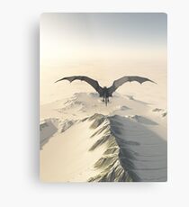 Grey Dragon Flight Over Snowy Mountains Metal Print