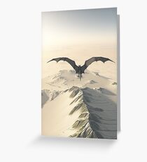 Grey Dragon Flight Over Snowy Mountains Greeting Card