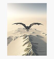 Grey Dragon Flight Over Snowy Mountains Photographic Print