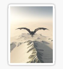 Grey Dragon Flight Over Snowy Mountains Sticker