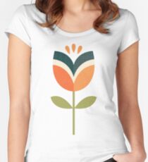 Retro Tulip - Orange and Olive Green Fitted Scoop T-Shirt