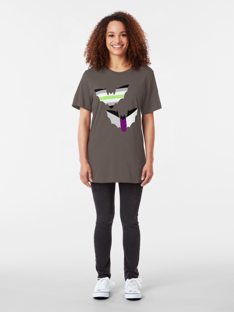 Alternate view of Agender Demisexual Pride Bats Slim Fit T-Shirt